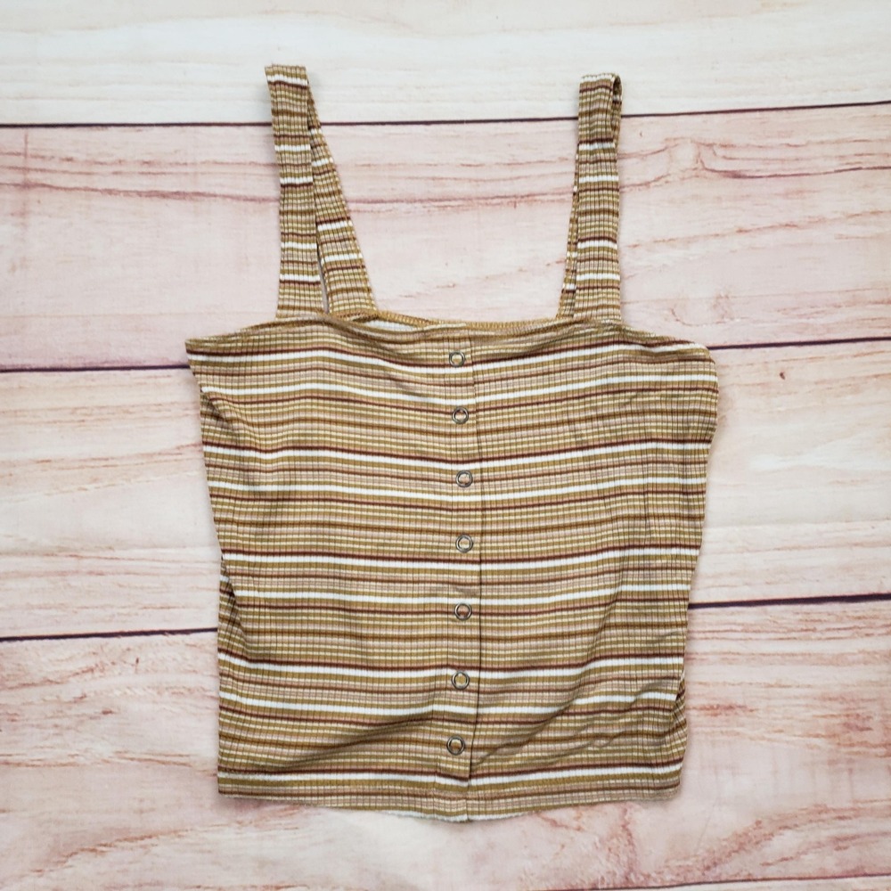 American Eagle Outfitters Tank Top Womens XS Brown Striped Soft Sexy Button Crop